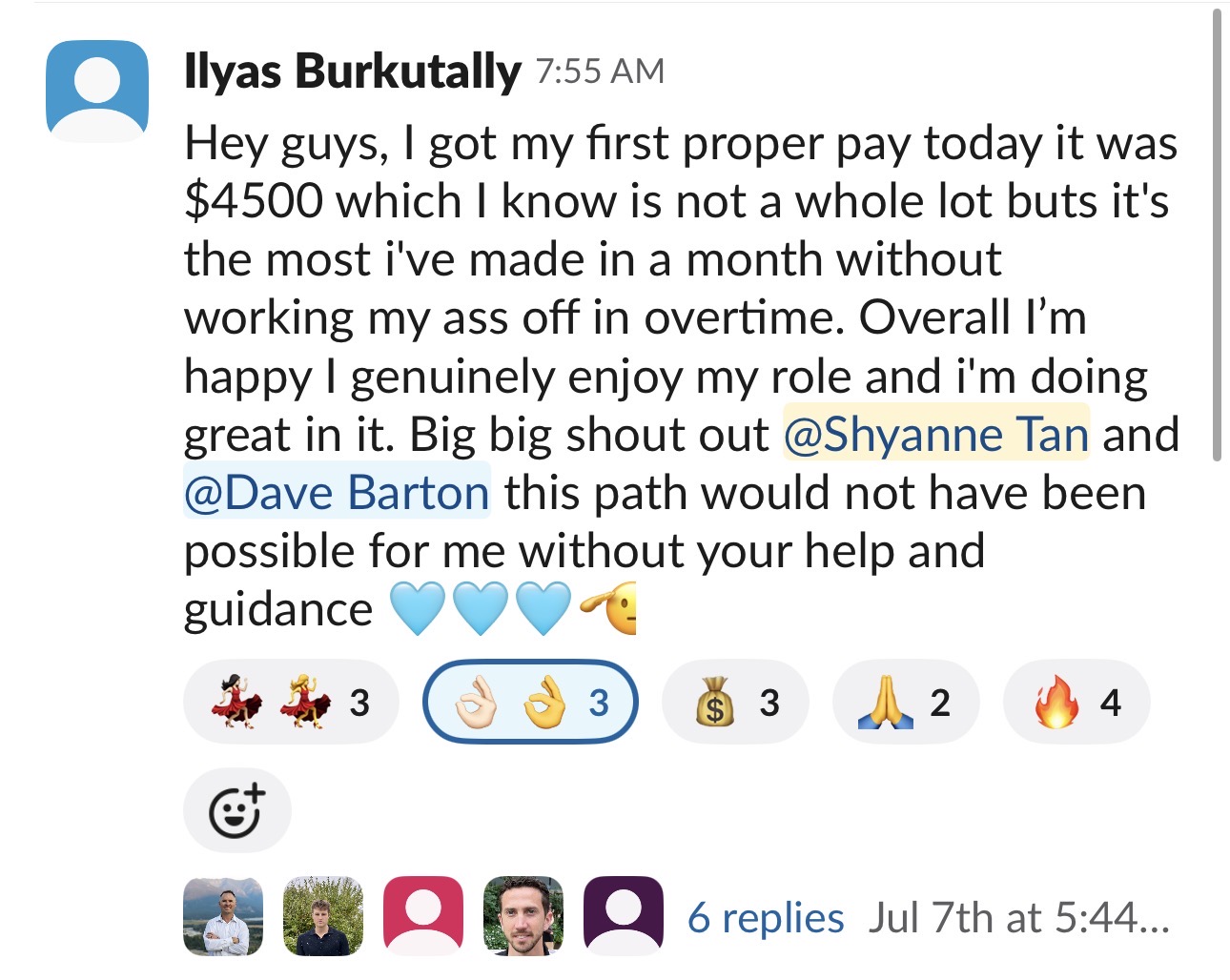 Ilyas sharing his first four-thousand-five-hundred-dollar Client Success pay