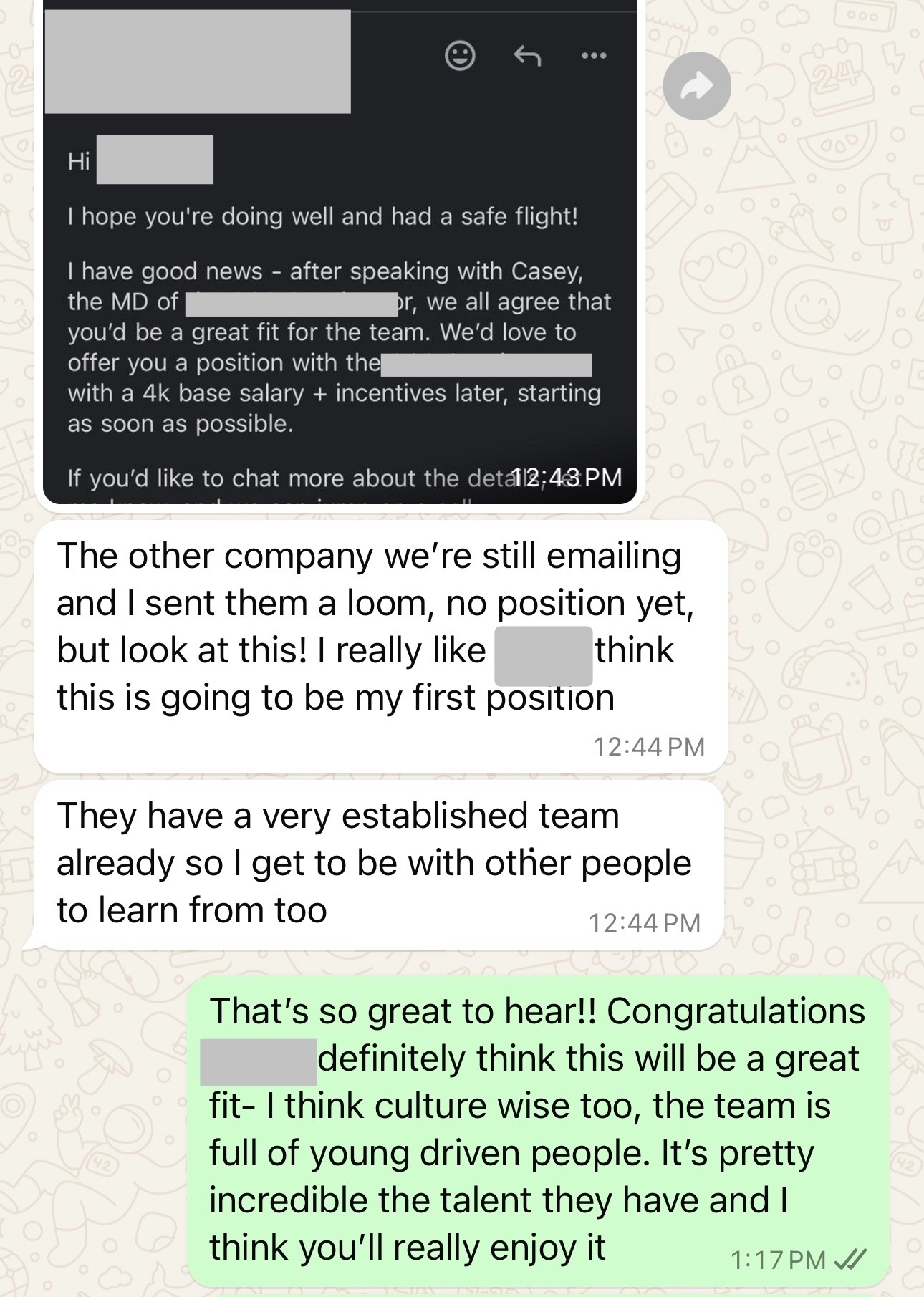 A Client Success job offer with a four-thousand-dollar base plus incentives