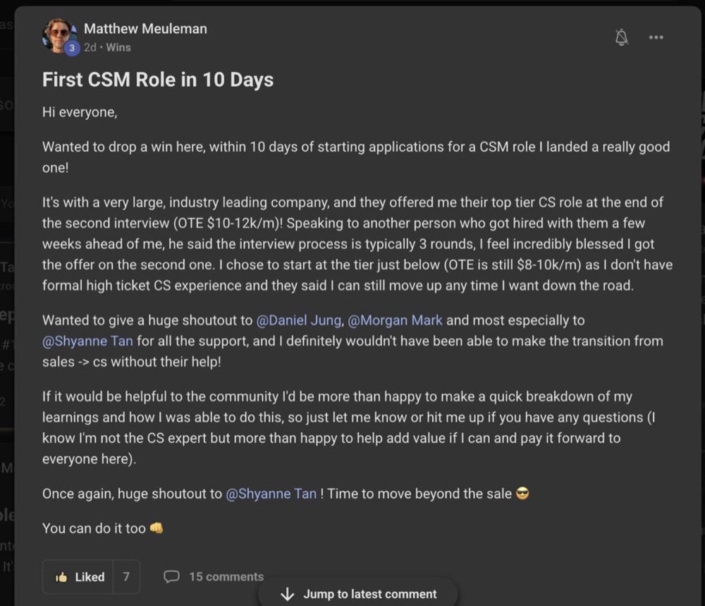 Past Beyond the Sale client result or testimonial screenshot