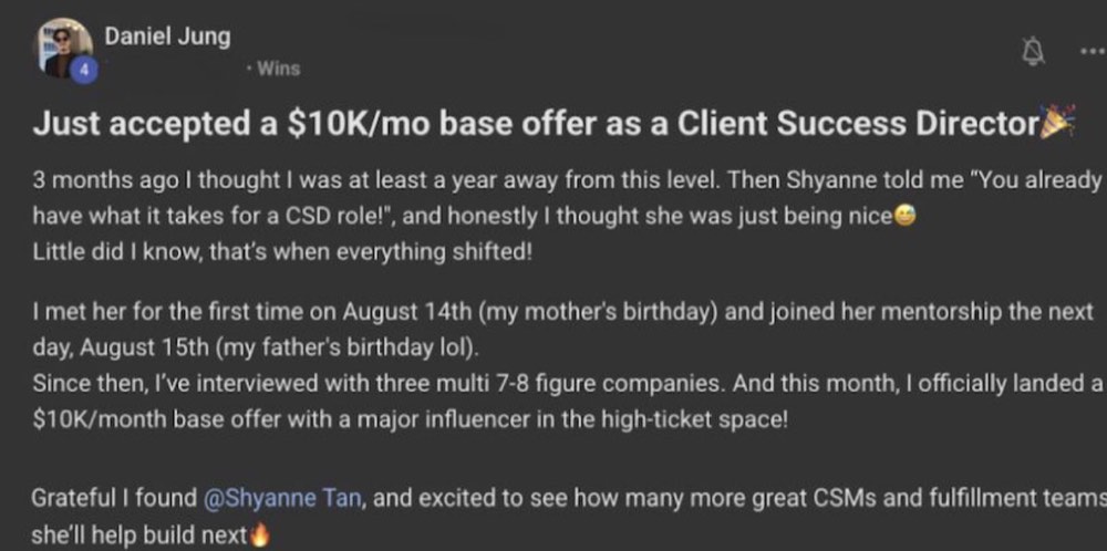 Past Beyond the Sale client result or testimonial screenshot