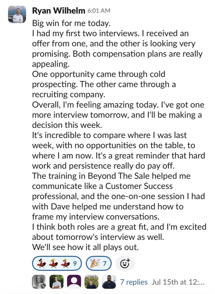 Past Beyond the Sale client result or testimonial screenshot