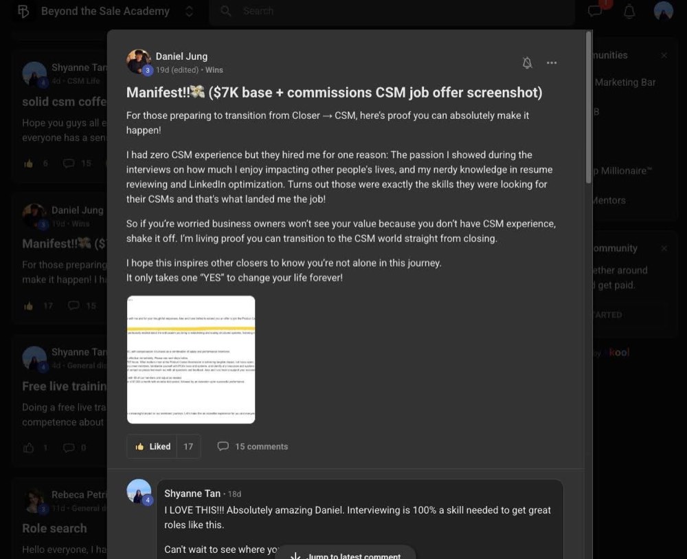 Past Beyond the Sale client result or testimonial screenshot